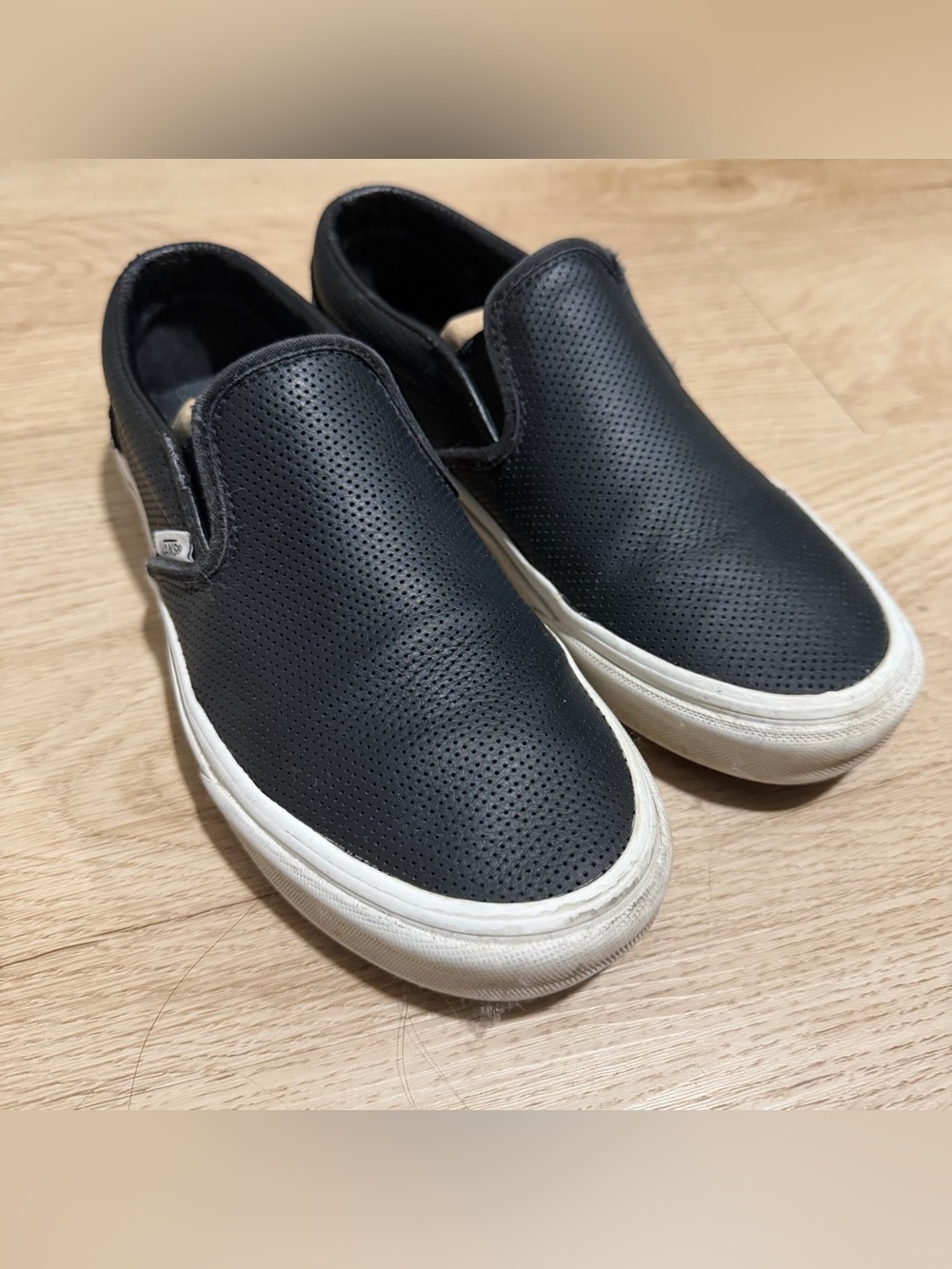 Vans Women's Black Slip-On Perforated Leather Loafers